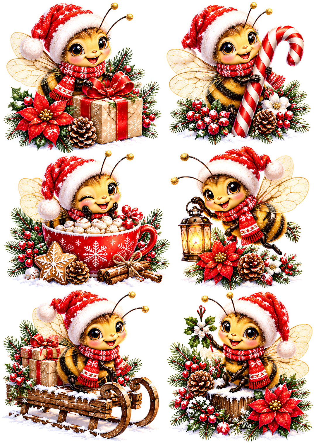 Rice Paper for Decoupage Cute Christmas Bee Collage Cat 11270