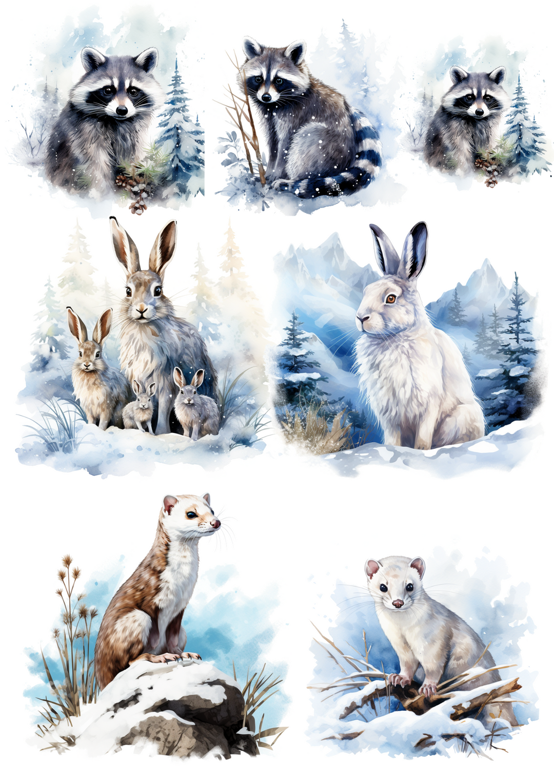 Rice Paper For Decoupage Various Animals in Winter Collage Cat No. 4013