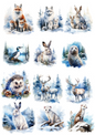 Rice Paper For Decoupage Various Animals in Winter Collage Cat No. 4014