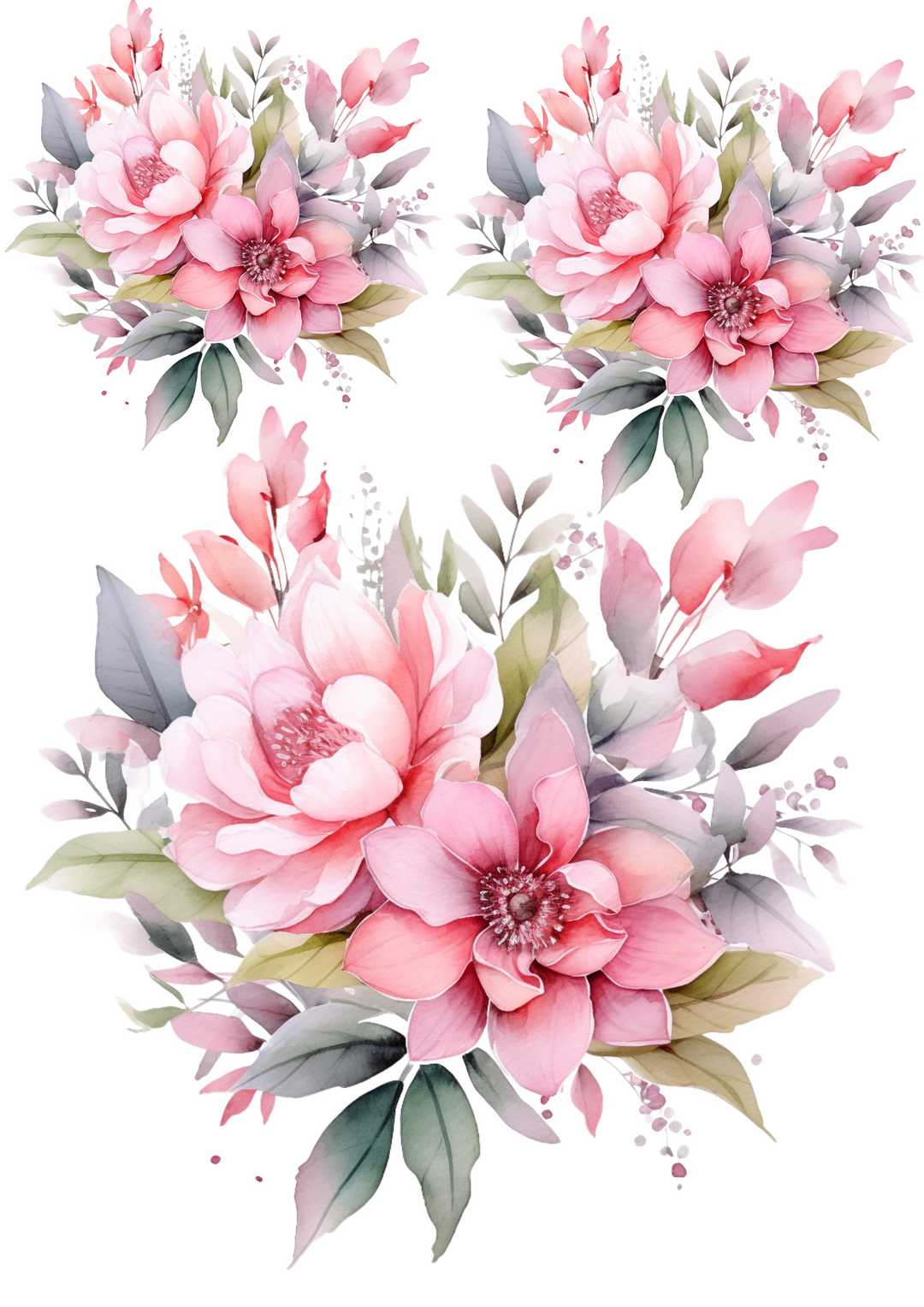 Reispapier für Decoupage-Collage mit rosa Blumensträußen, Kat.-Nr. 4023