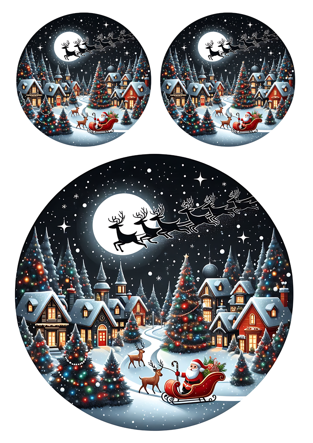 Reispapier für Decoupage Weihnachtsdorf bei Nacht in Kreisen Collage Kat. Nr. 4032