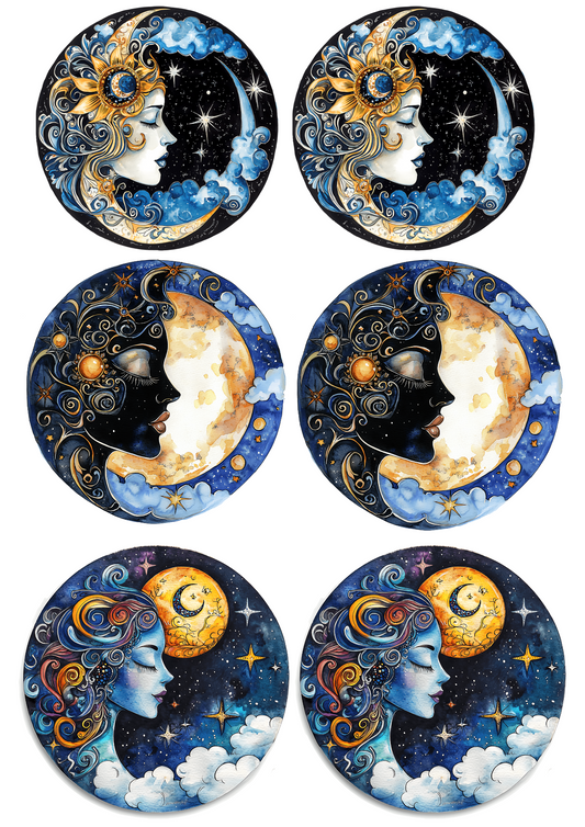 Rice Paper For Decoupage Mystical Moon Ovals Collage Cat No. 4035