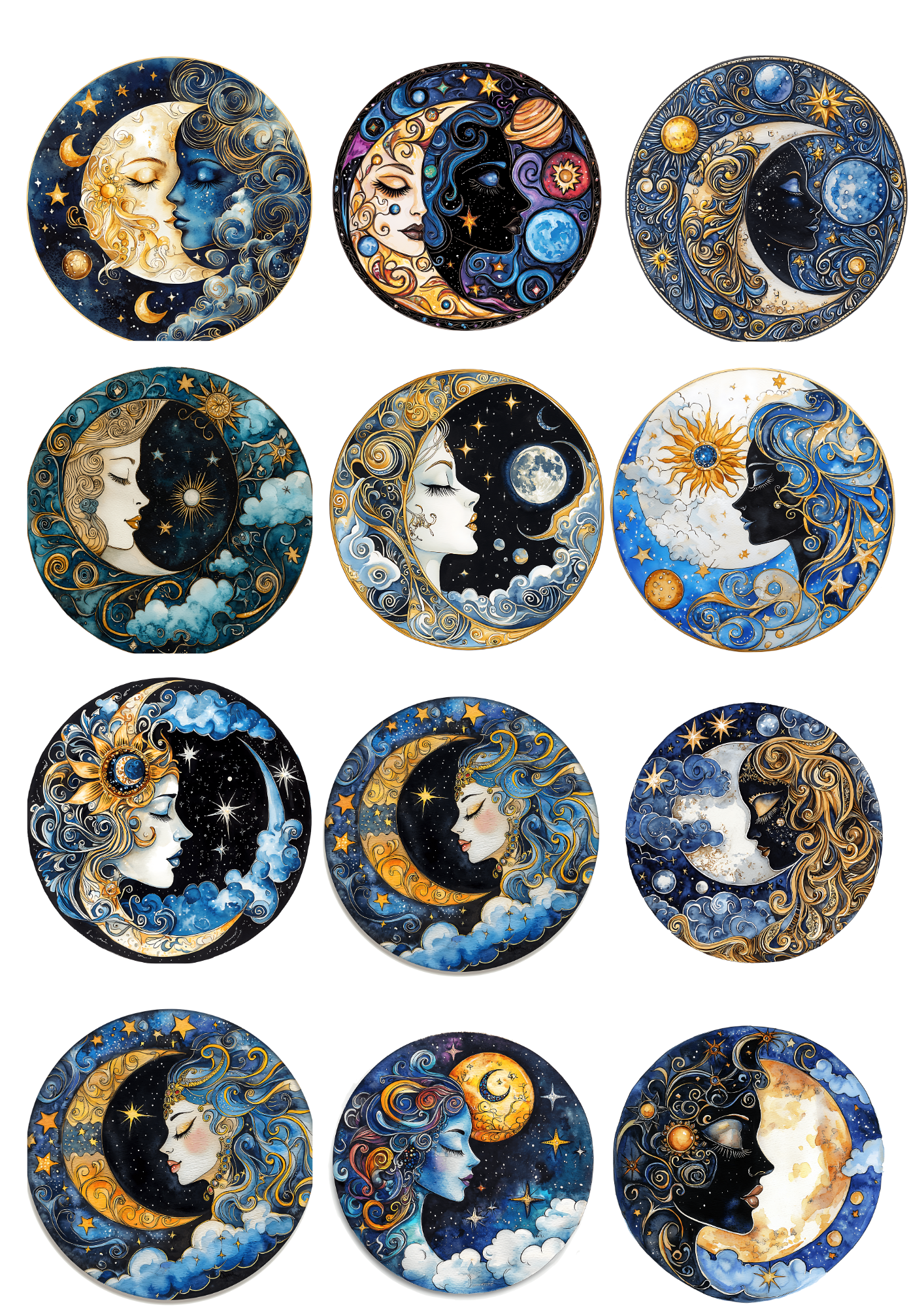 Rice Paper For Decoupage Mystical Moon Ovals Collage Cat No. 4036