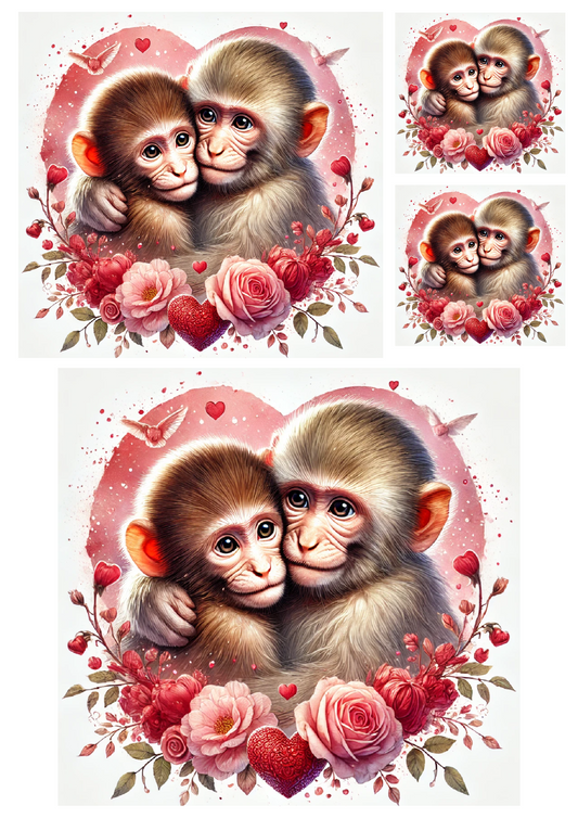 Rice Paper For Decoupage Monkeys in Love Collage Cat No. 4051