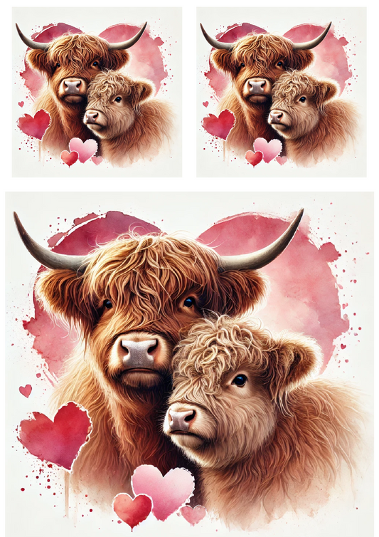 Rice Paper For Decoupage Highland Cows in Love Collage Cat No. 4052