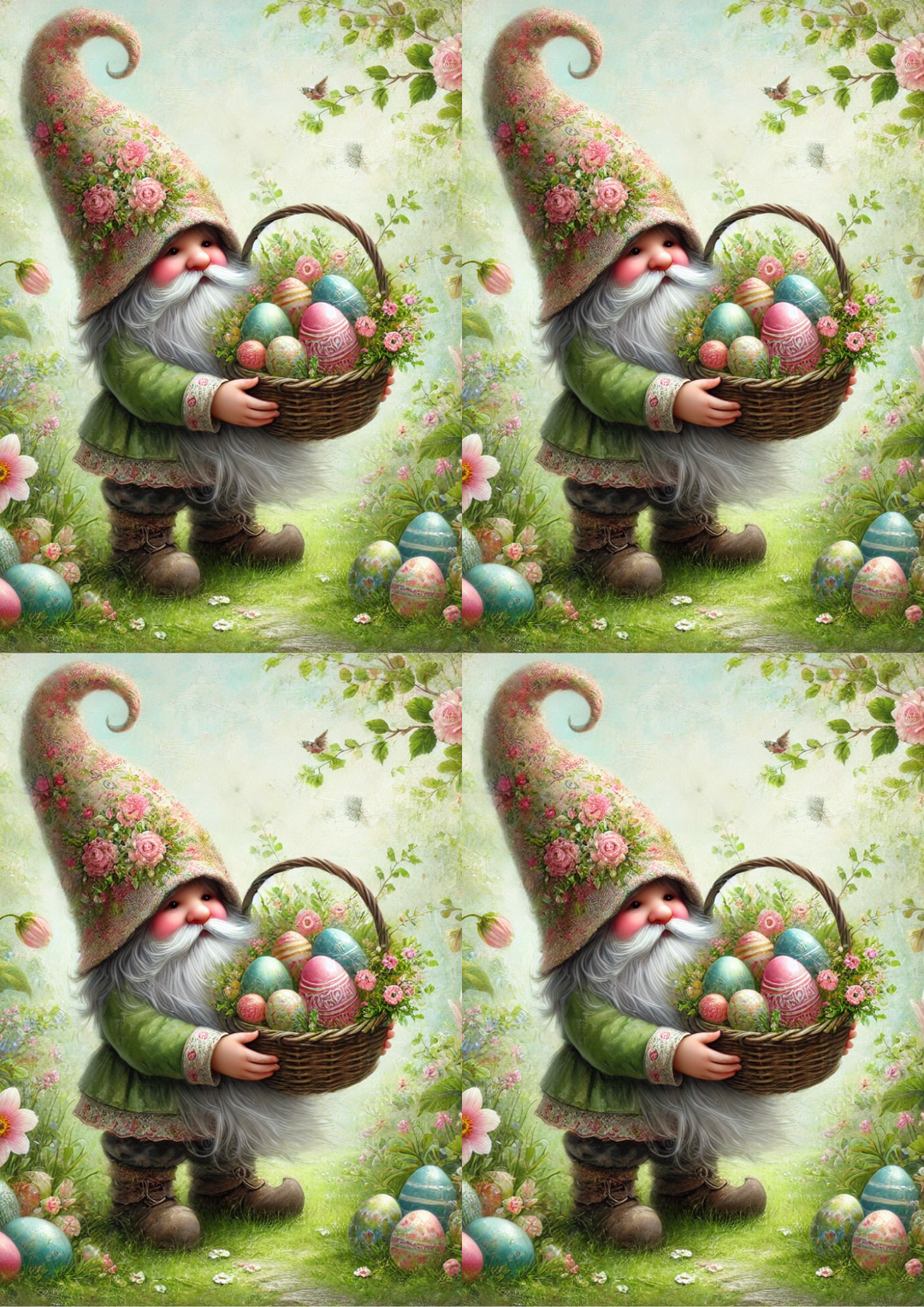 Rice Paper For Decoupage Leprechaun With Easter Basket Collage Cat No. 4059