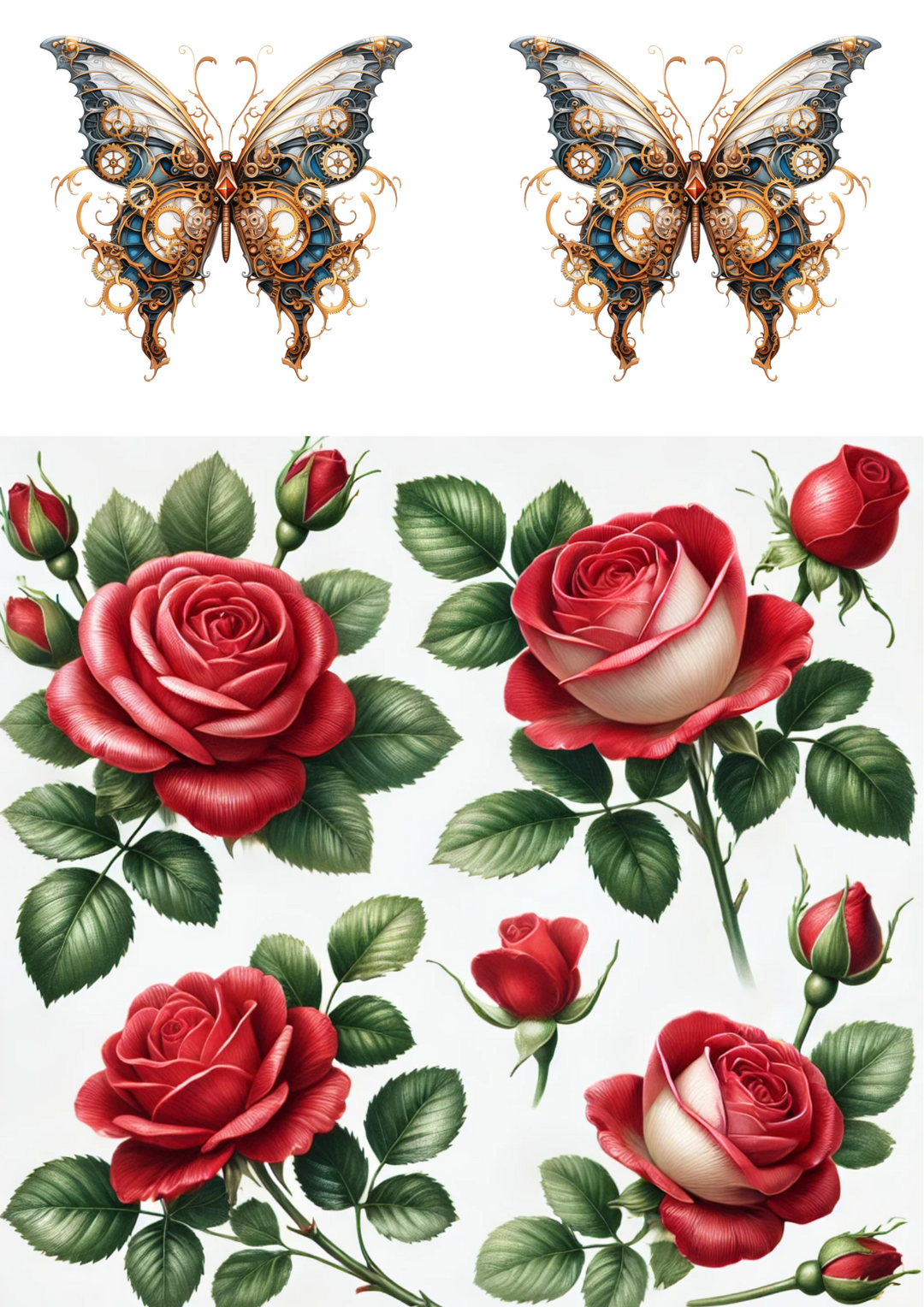 Reispapier für Decoupage-Collage mit Rosen und Schmetterlingen, Kat.-Nr. 4066