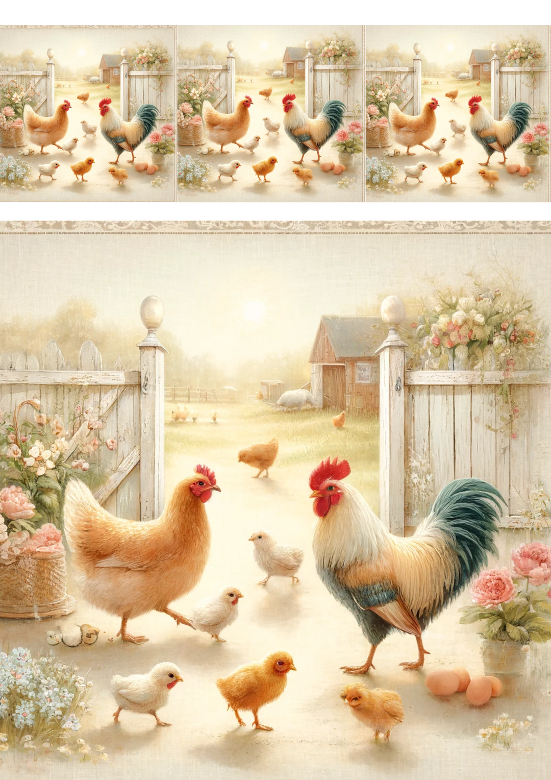 Rice Paper For Decoupage Hens, Rooster And Chicks 4 Collage Cat No. 4071
