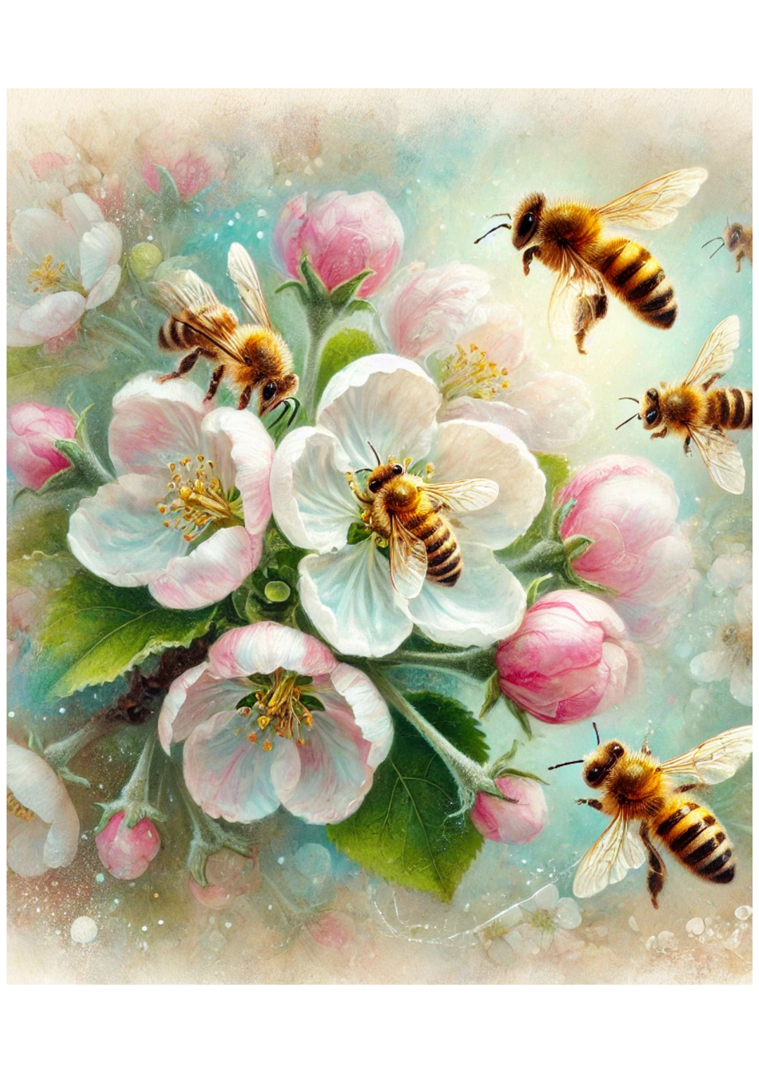 Rice Paper For Decoupage Bees On A Blooming Apple Tree 4 Full Cat No. 4091