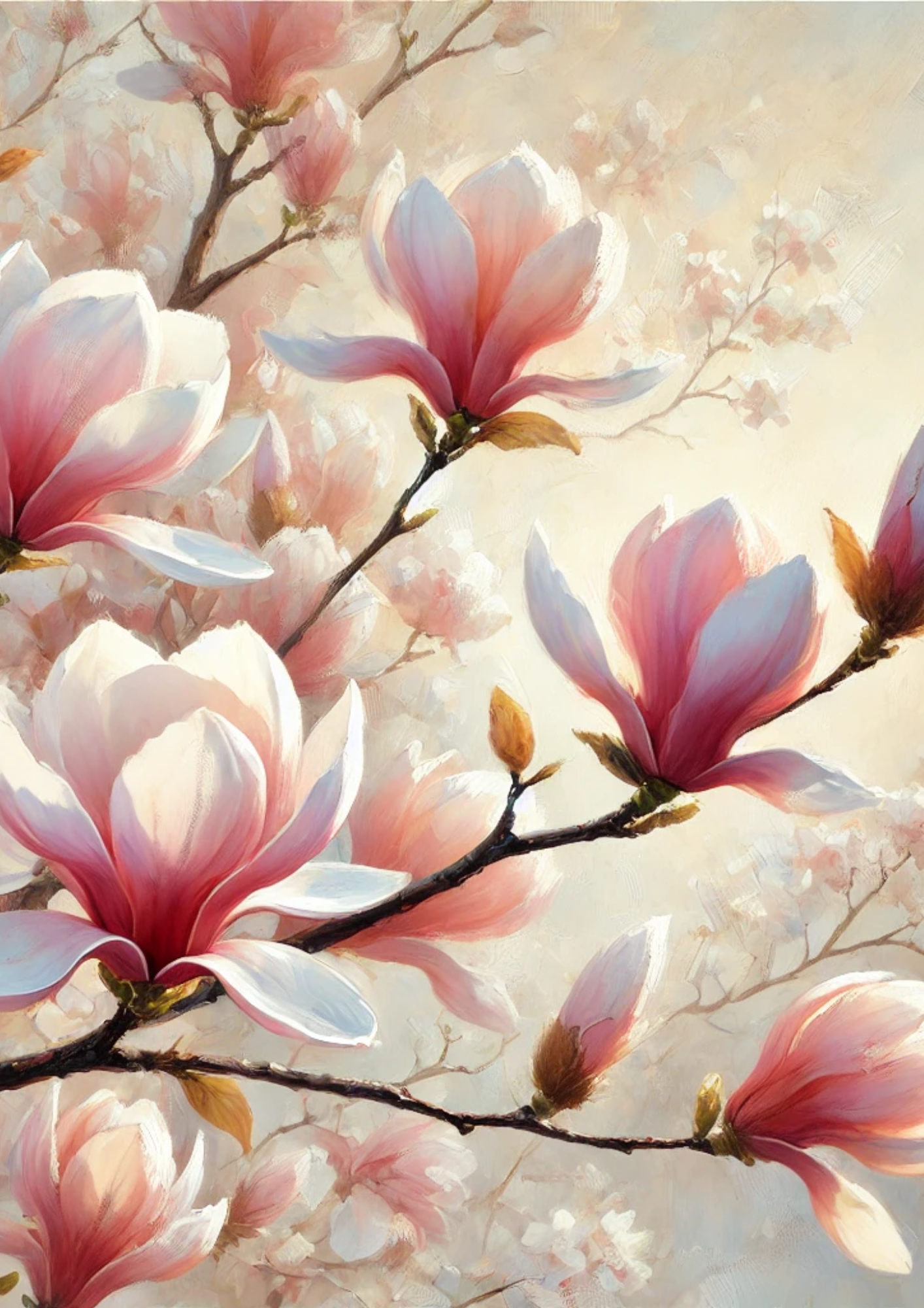 Rice Paper For Decoupage Blooming Magnolia Branches Collage Cat No. 4093