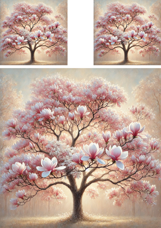 Rice Paper For Decoupage Blossoming Magnolia Tree Collage Cat No. 4094