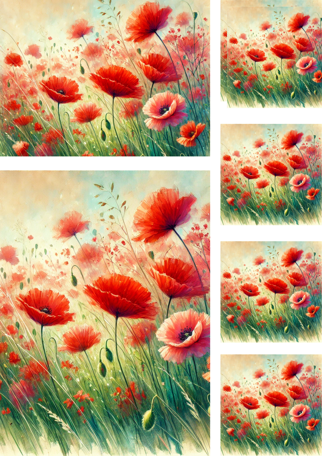 Reispapier für Decoupage, Mohnblumen, 3 Collagen, Kat. Nr. 4101