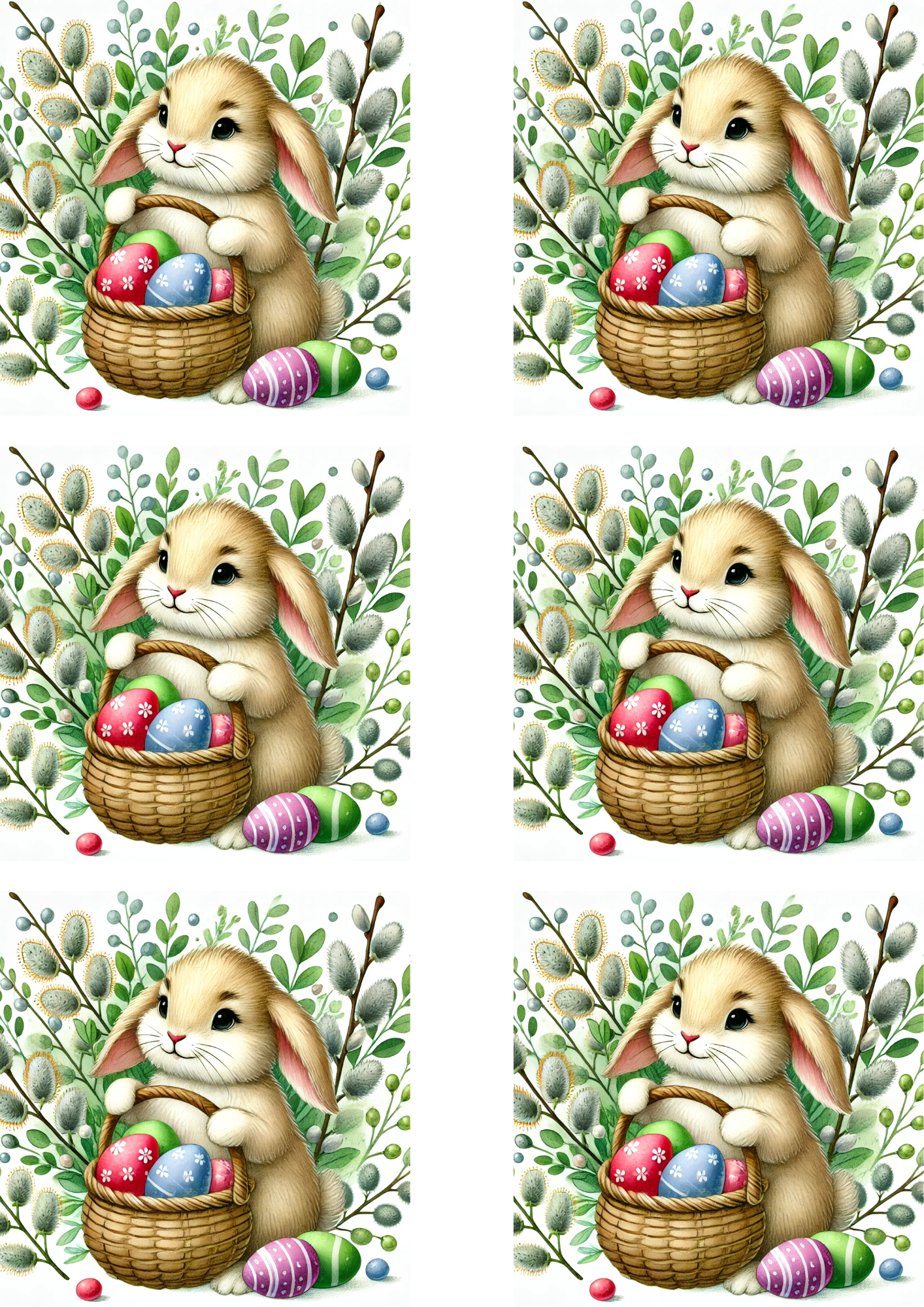 Rice Paper For Decoupage Bunny With Easter Basket Collage Cat No. 4119