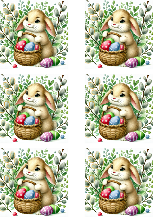 Rice Paper For Decoupage Bunny With Easter Basket Collage Cat No. 4119