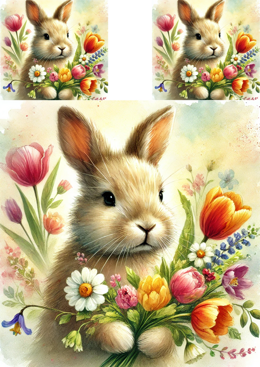 Rice Paper For Decoupage Easter Bunny 4 Collage Cat No. 4127