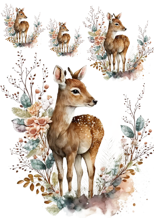 Rice Paper For Decoupage Little Deer Watercolor Collage Cat No. 4184