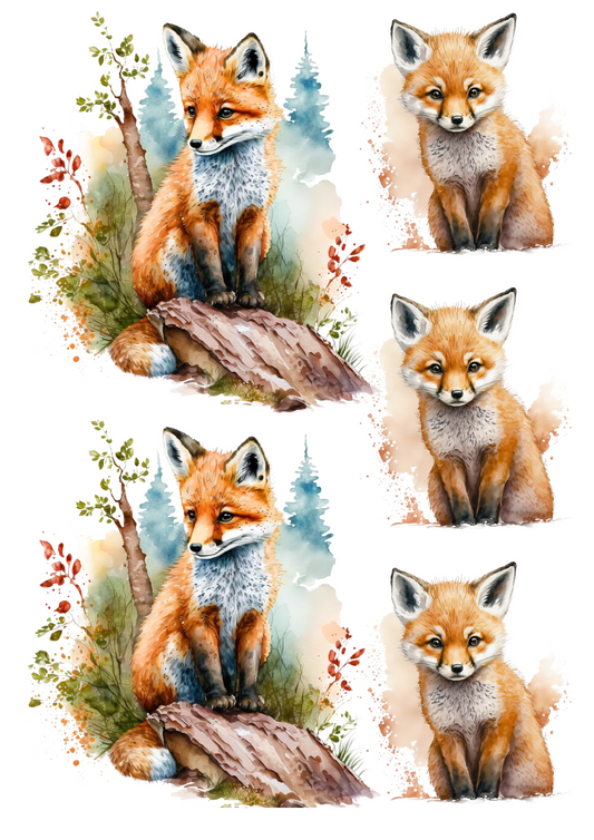 Rice Paper For Decoupage Little Fox Watercolor Collage Cat No. 4186