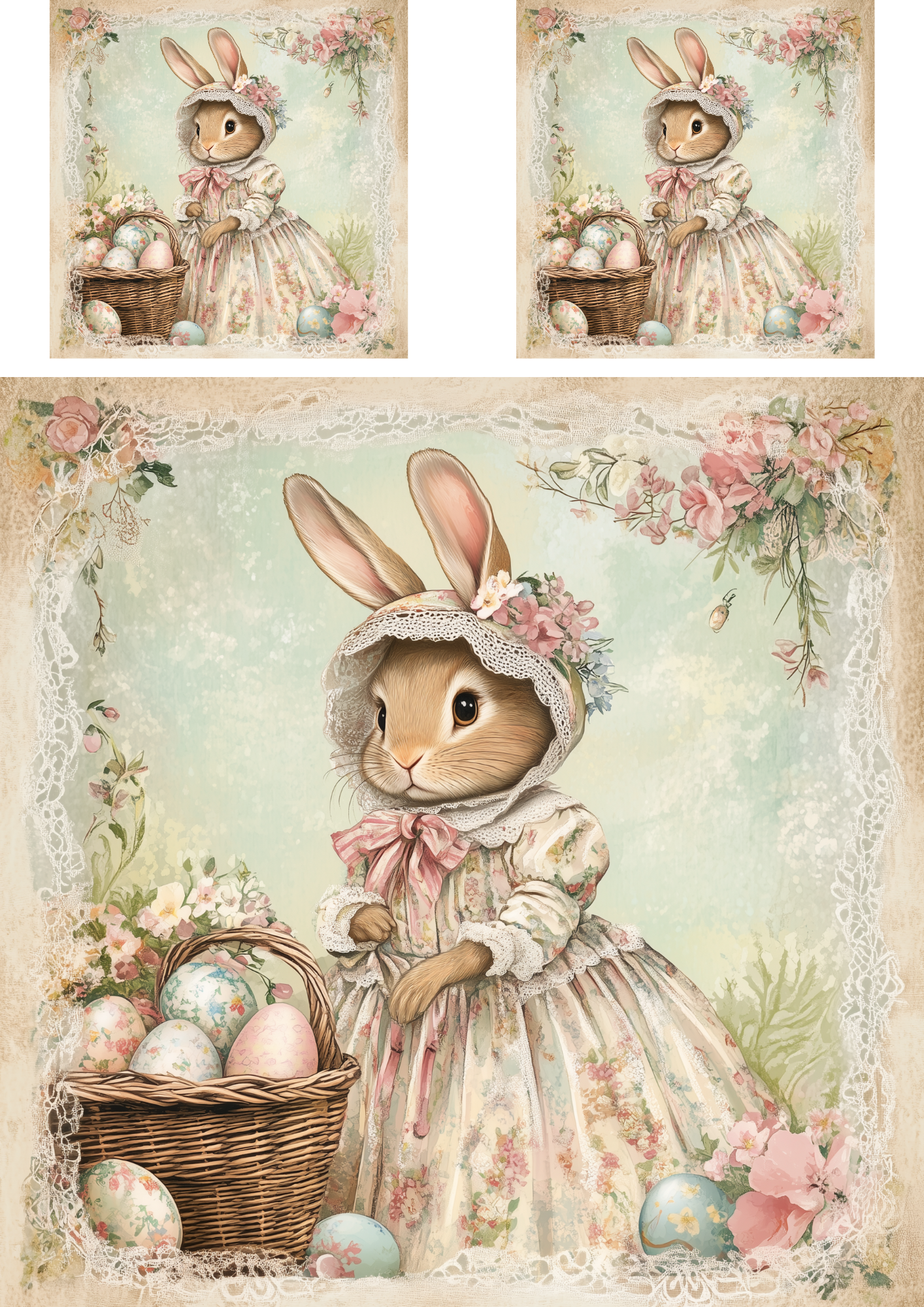 Rice Paper for Decoupage Easter Bunnies 3 in Vintage Style Collage Cat. No 4210