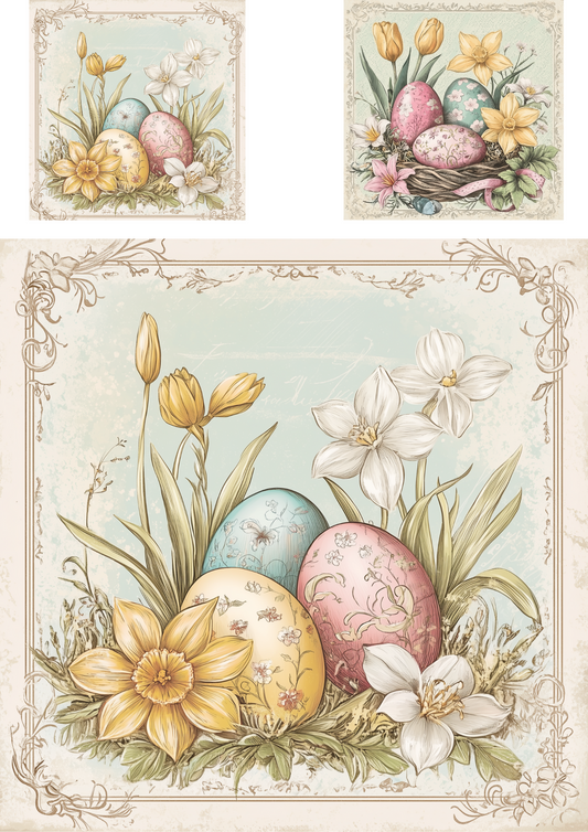 Rice Paper For Decoupage Easter Eggs And Spring Flowers Shabby Chic 2 Collage Cat. No. 4214