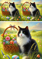 Rice Paper for Decoupage Cat and Easter Eggs in a Basket 2 Collage Cat. No. 4225