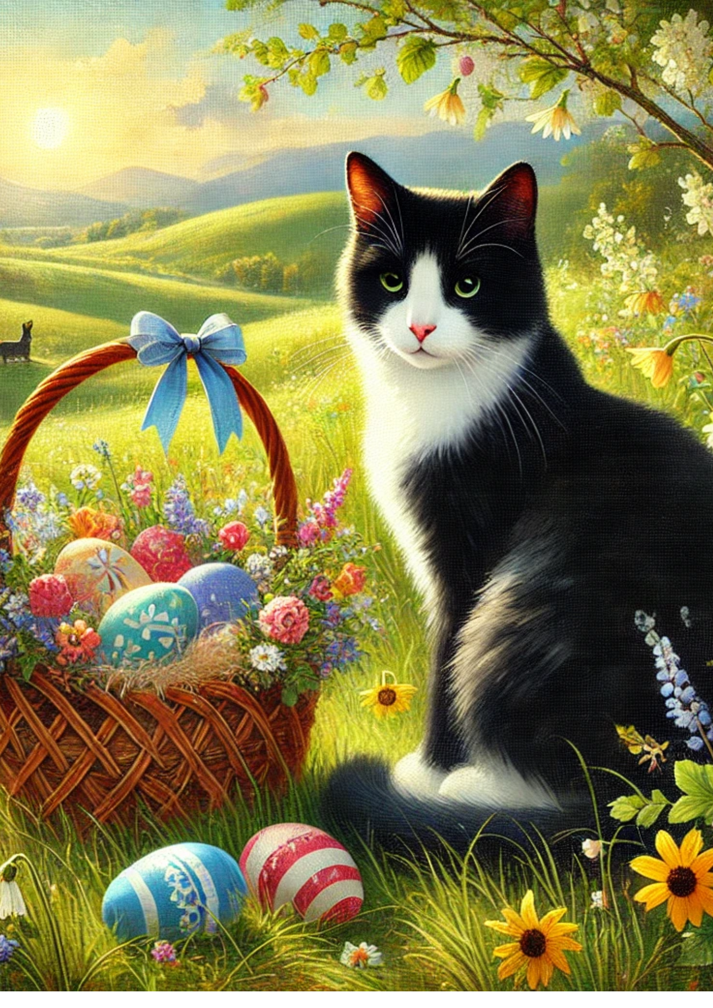 Rice Paper for Decoupage Cat and Easter Eggs in a Basket Full Cat. No. 4226