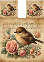 Rice Paper For Decoupage Bird On A Bouquet Of Roses Vintage Collage Cat. No. 4249