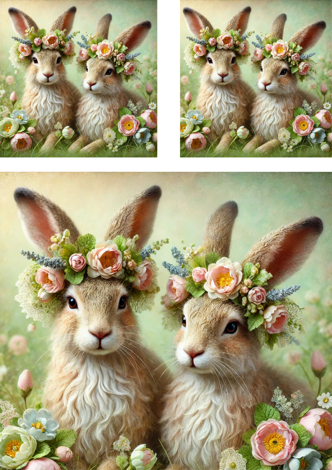 Reispapier für Decoupage-Osterhasen in Kränzen 2 Collage Kat. Nr. 4252