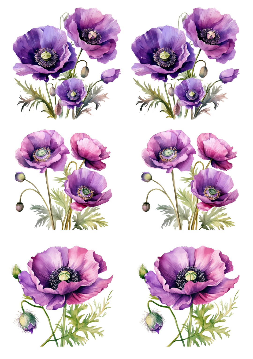 Reispapier für Decoupage, Lila Mohnblumen-Collage, Kat. Nr. 4257