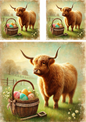 Rice Paper For Decoupage Highland Cow With Basket Of Easter Eggs Schabby Chic 2 Collage Cat. No.. 4268