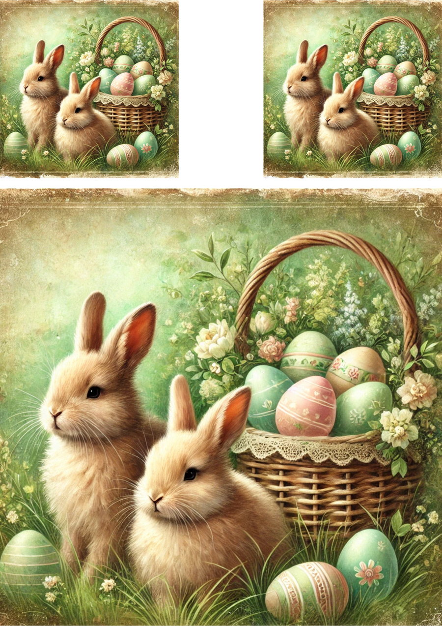Rice Paper For Decoupage Easter Bunnies With Basket Of Easter Eggs Sch ...