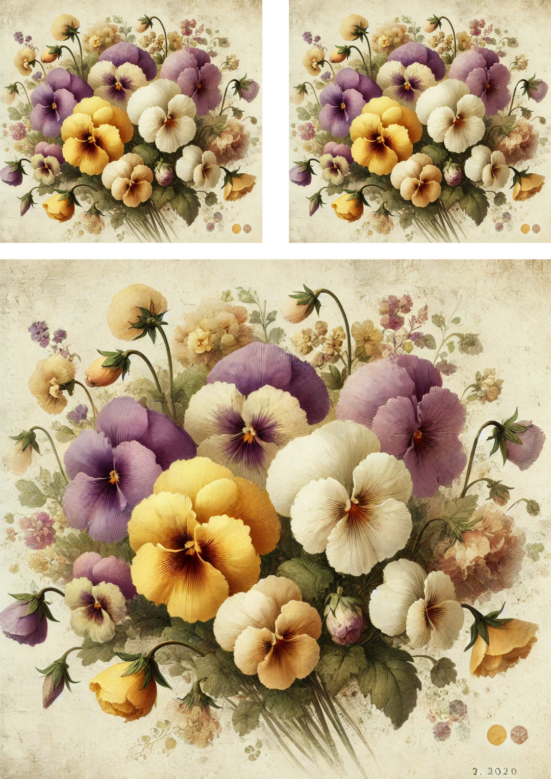 Reispapier für Decoupage Stiefmütterchenstrauß Shabby Chic Collage Kat. Nr. 4274