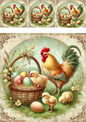 Rice Paper For Decoupage Rooster With Basket Of Easter Eggs Shabby Chic Collage Cat. No. 4278