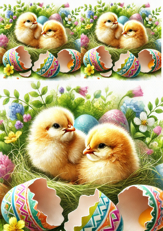 Rice Paper For Decoupage Chicks Hatched From Easter Eggs Collage Cat. No. 4300