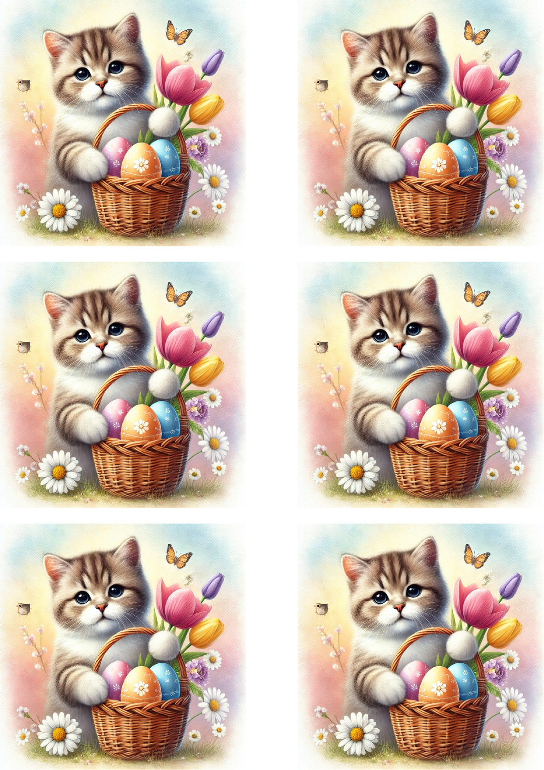 Reispapier für Decoupage Kätzchen mit Korb mit Ostereiern Collage Kat. Nr. 4301