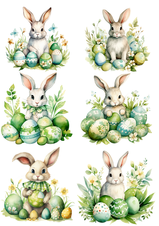 Rice Paper For Decoupage Bunny With Easter Eggs Collage Cat. No. 4315