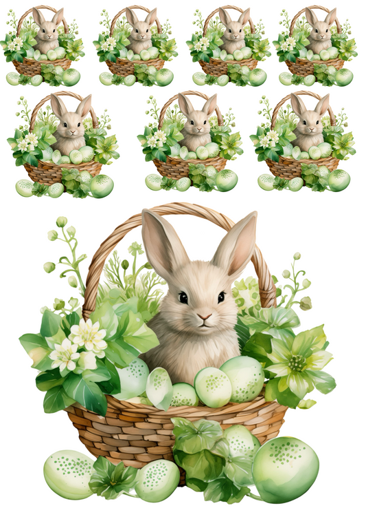 Rice Paper For Decoupage Bunny In Easter Basket Collage Cat. No. 4316