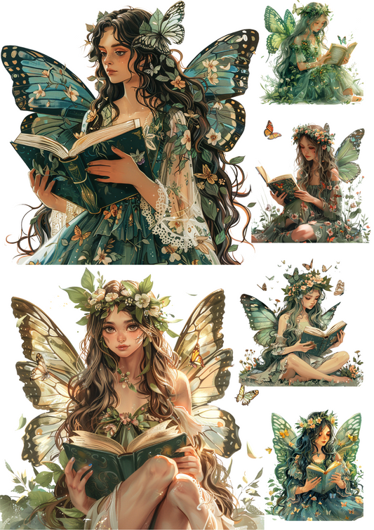 Rice Paper For Decoupage Forest Fairy Sitting on Tree 2 Collage Cat. No. 4335