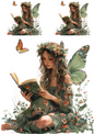 Rice Paper For Decoupage Forest Fairy Sitting on Tree 3 Collage Cat. No. 4336