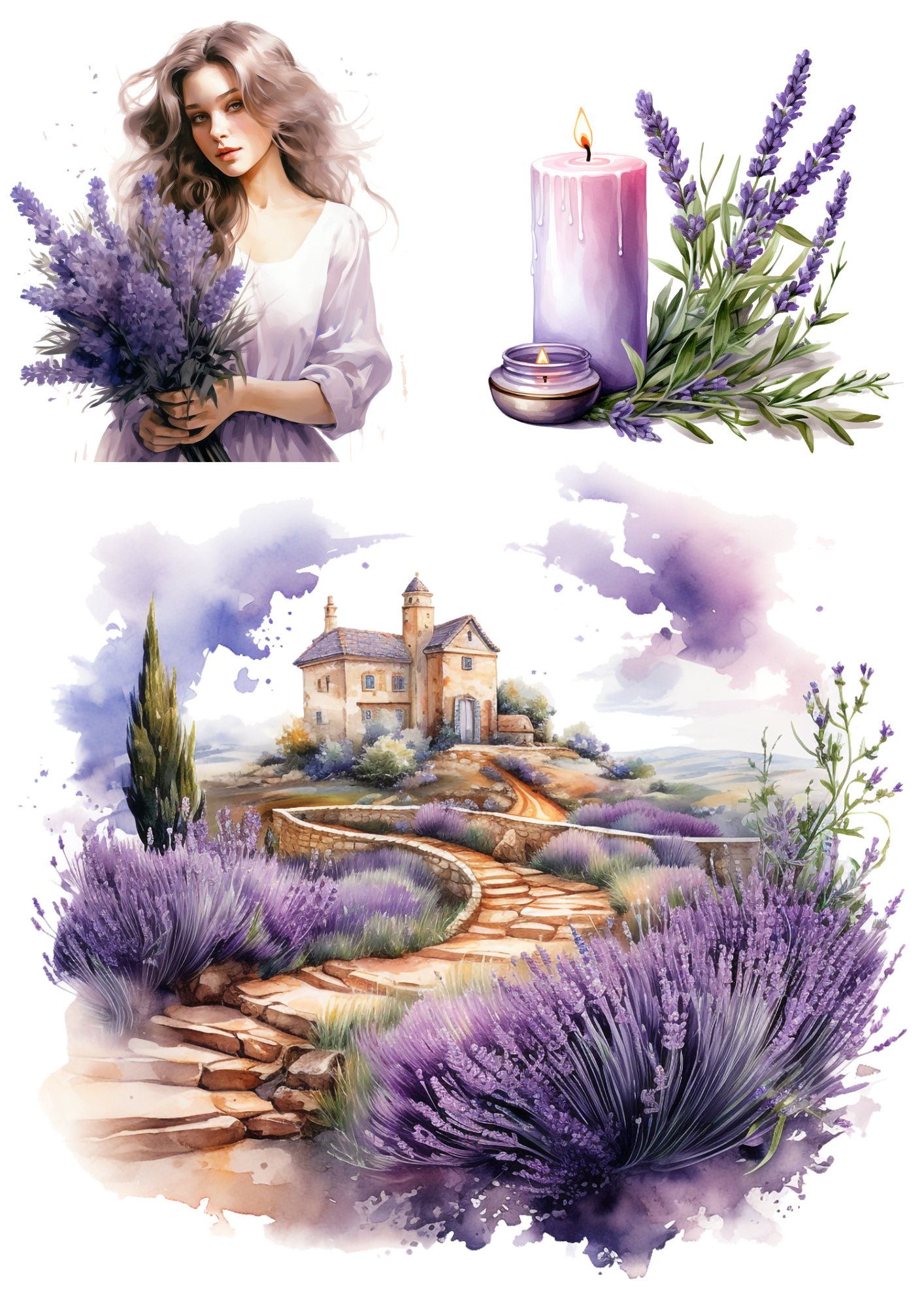 Rice Paper For Decoupage Provence and Lavender Field 2 Collage Cat. No. 4342