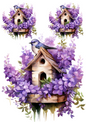 Rice Paper For Decoupage Bird Sitting On A Feeder Among Purple Flowers Collage Cat. No. 4345