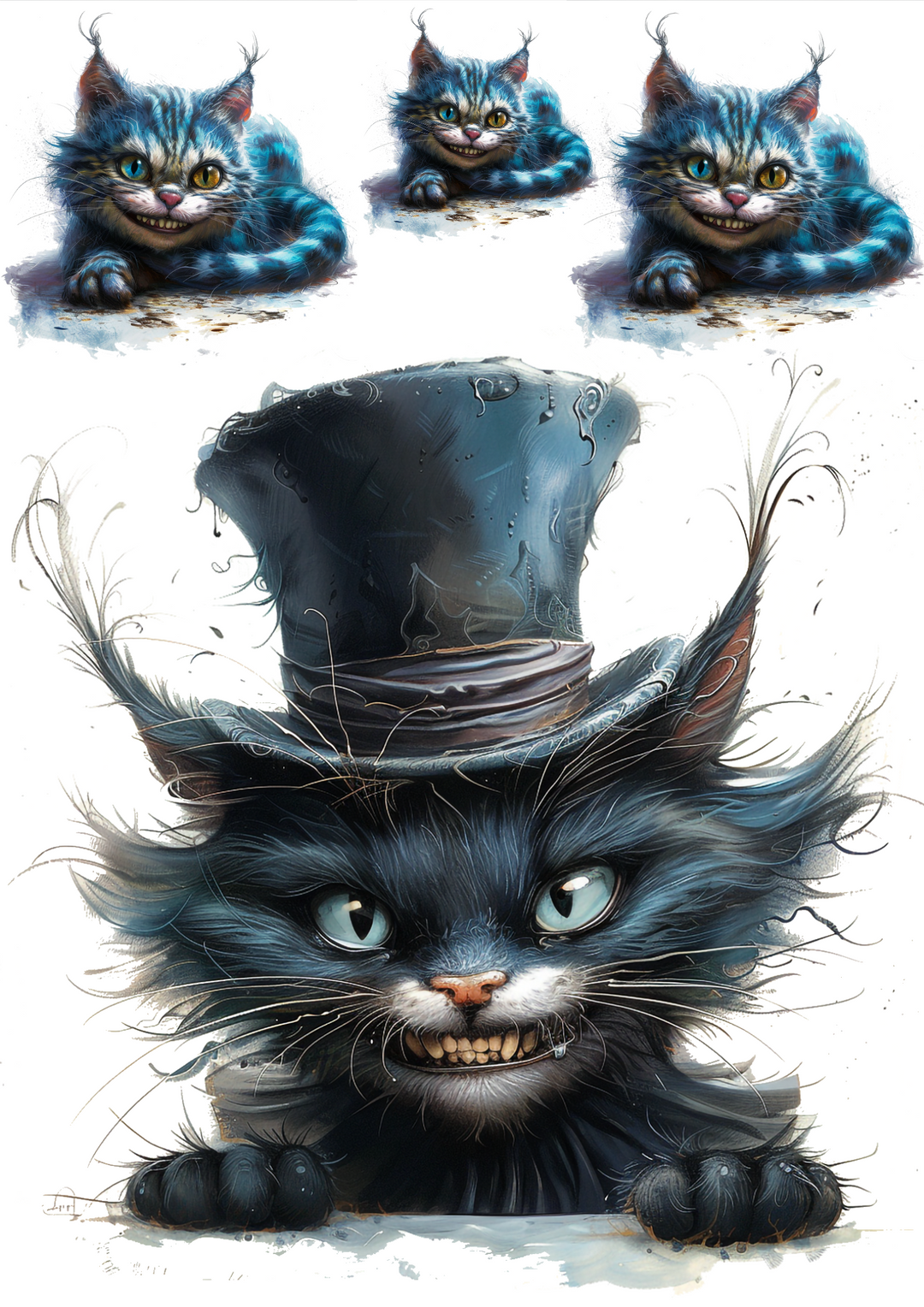 Rice Paper For Decoupage Alice In Wonderland Cheshire Cat Collage Cat. No. 4353