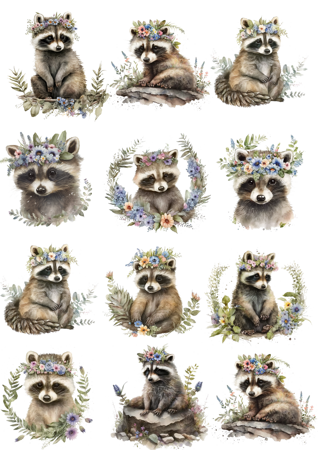 Rice Paper For Decoupage Raccoon In Wreath Collage Cat. No. 4354