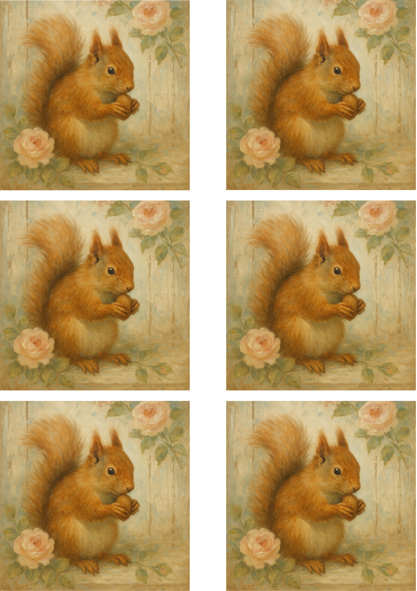Rice Paper For Decoupage Squirrel Eating Nut Collage Cat. No. 4368