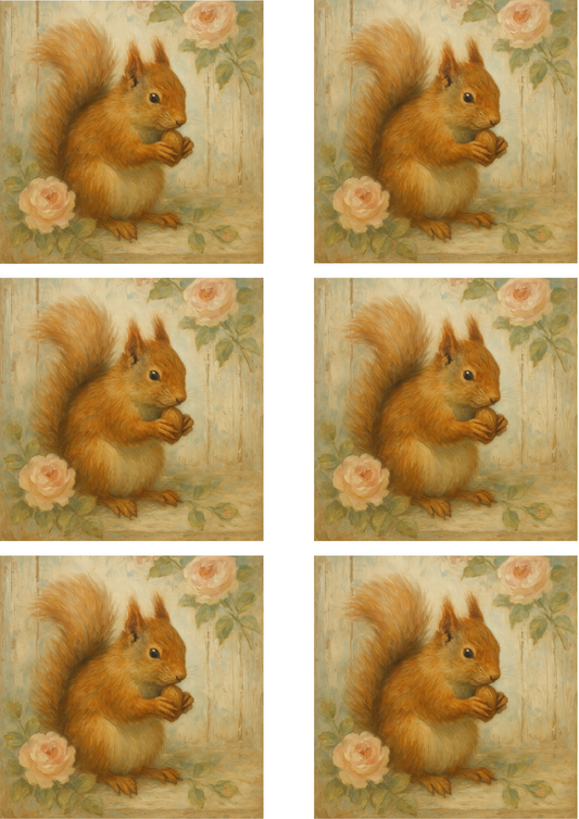 Rice Paper For Decoupage Squirrel Eating Nut Collage Cat. No. 4368