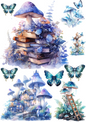 Rice Paper For Decoupage Magic Blue Mushrooms Fairy World Collage Cat. No. 4375