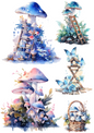 Rice Paper For Decoupage Magic Blue Mushrooms Toadstools Fairy World Collage Cat. No. 4376