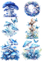 Rice Paper Decoupage Blue Magic Mushrooms Toadstools Collage Cat. No. 4378