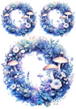 Rice Paper For Decoupage Blue Magic Mushrooms In Wreaths Collage Cat. No. 4379