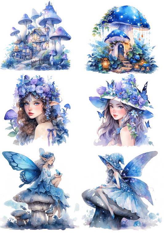 Rice Paper For Decoupage Blue Fairy In Fairyland Collage Cat. No. 4380