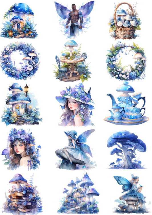 Rice Paper For Decoupage Blue Fairyland Collage Cat. No. 4381